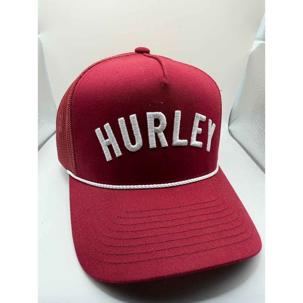 Hurley Mens‎ Trucker Hat Maroon Red Snapback Mesh Logo Rope Cap Yupoong Classics